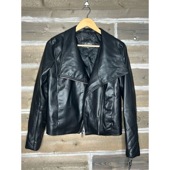 Sam Edelman NWT BLACK FAUX Leather Moto Zip Up jacket Coat Sz Small